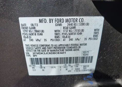 2013 Ford Edge Sel из США, поврежденный, VIN 2FMDK3JC6DBC83431